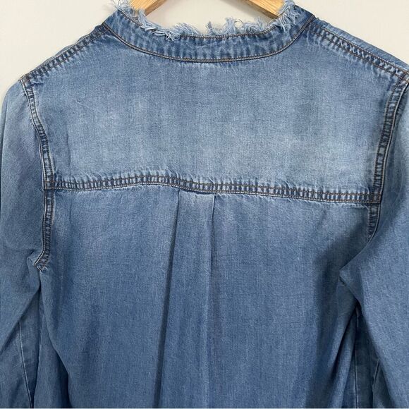 Splendid Ruffle Front Button Down Chambray Denim Shirt, Size XS NWOT - Picture 8 of 13